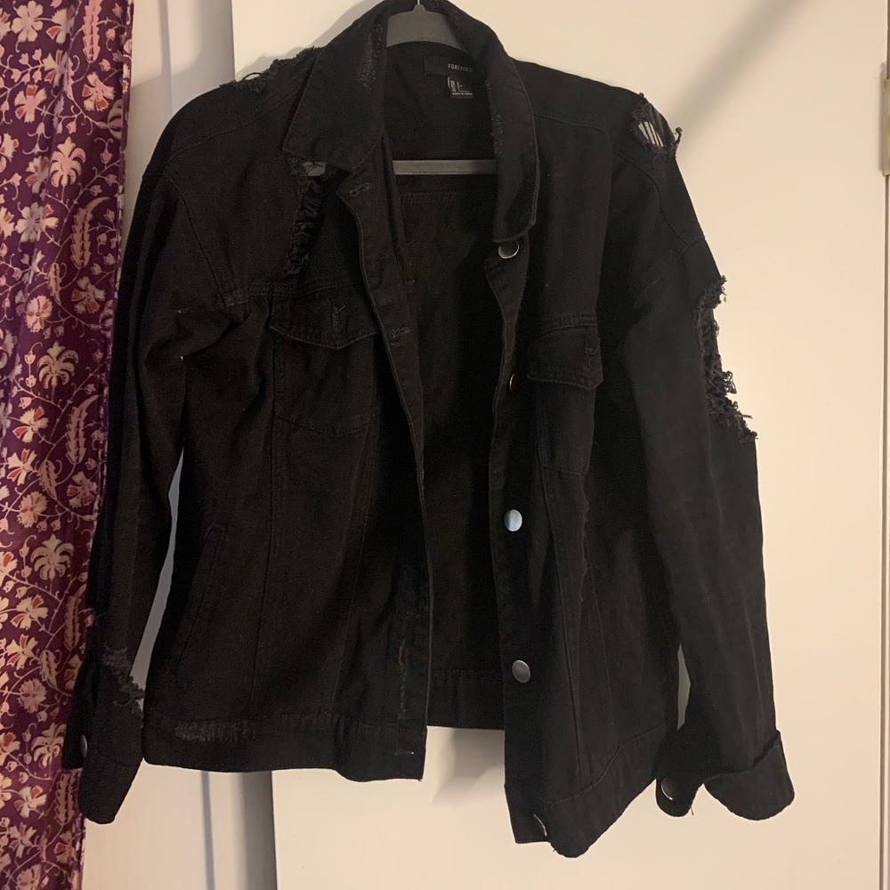 Black Distressed Denim Jacket